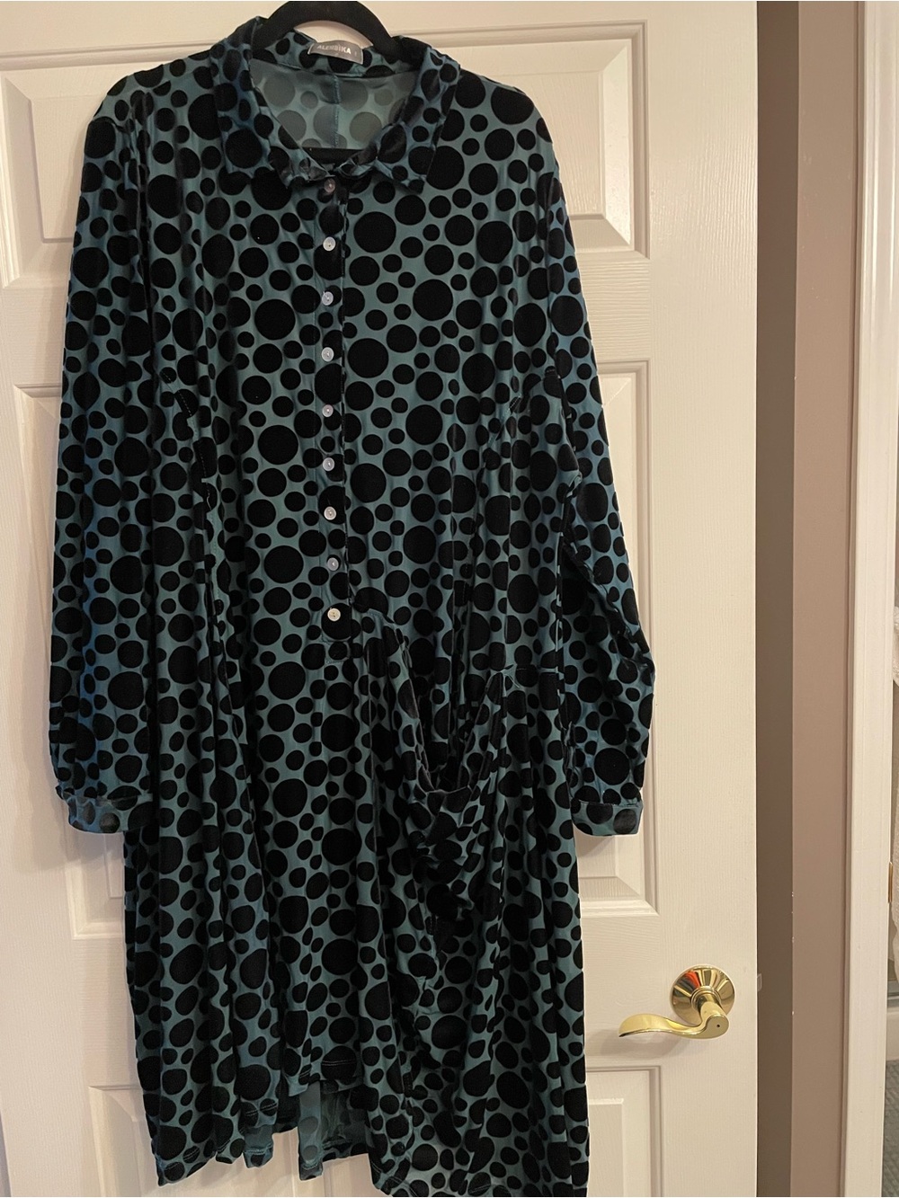 Alembika Dolly Wonderful Dress Velvet Polka Dots Teal